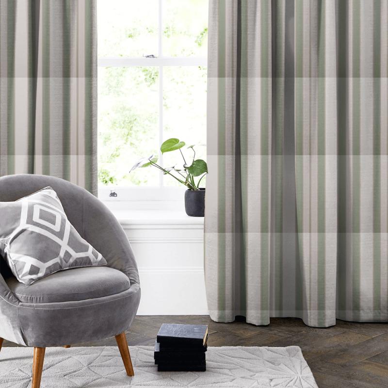 Clarke and Clarke Ticking Stripes Regatta Sage Made To Measure Curtain