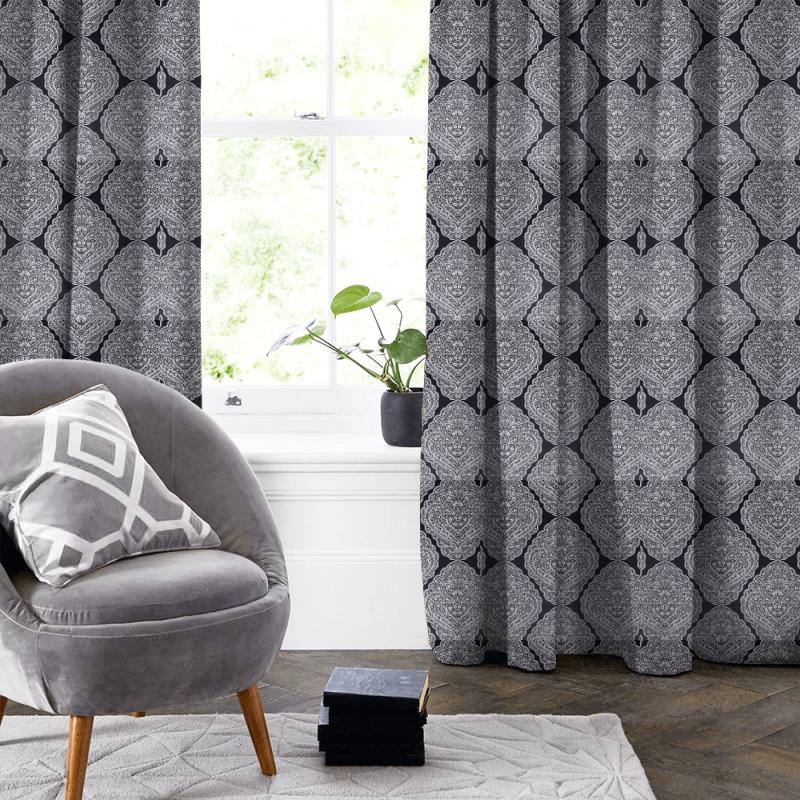 Clarke and Clarke Black & White Bw1037 Black / White Made To Measure Curtain
