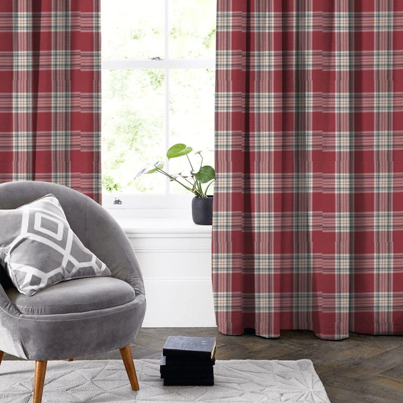Clarke and Clarke Glenmore Glenmore Red Made To Measure Curtain