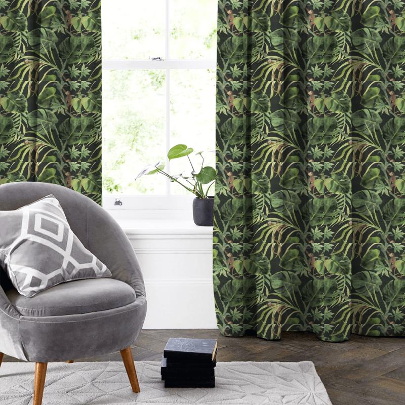 Clarke and Clarke Colony Monkey Business Charcoal Made To Measure Curtain