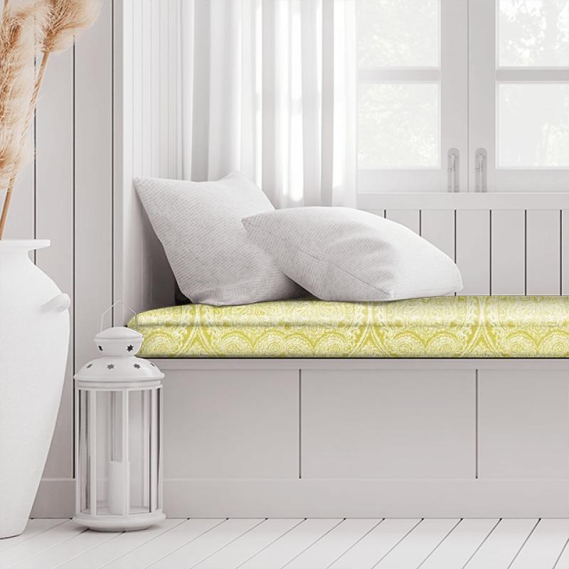 Clarke and Clarke Halcyon Pastiche Chartreuse Box Cushion