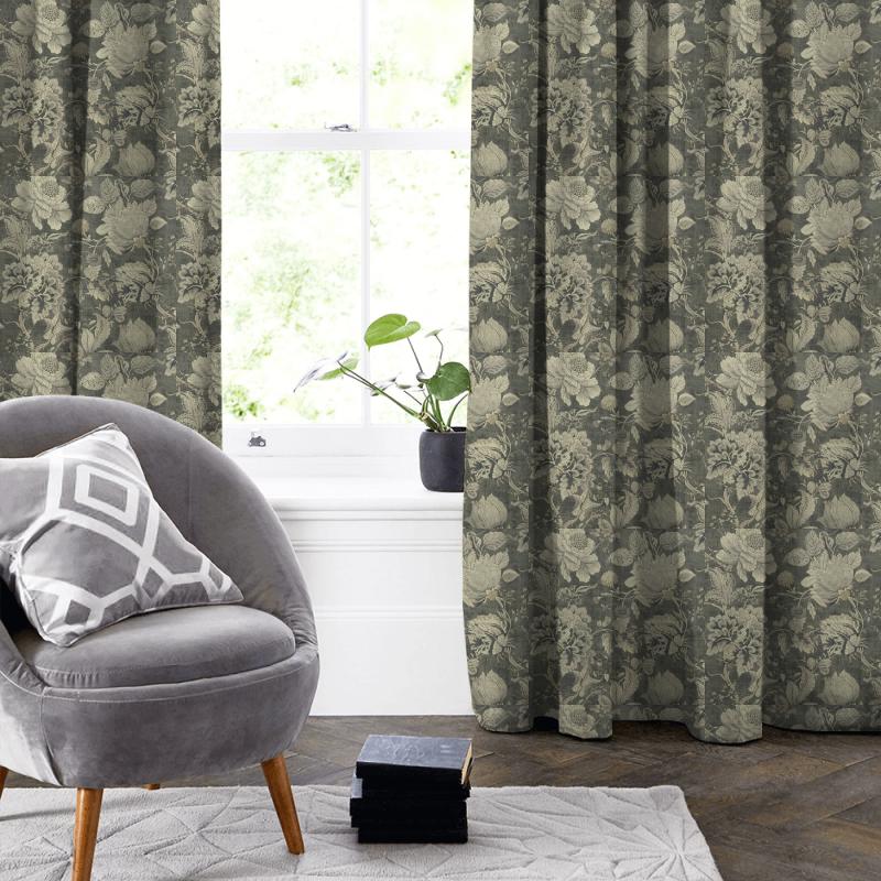 Clarke and Clarke Castle Garden Sissinghurst Charcoal Made To Measure Curtain