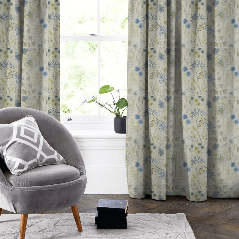 Voyage Decoration Diffusion Weaves Flora Linen Duck Egg Made To Measure Curtain