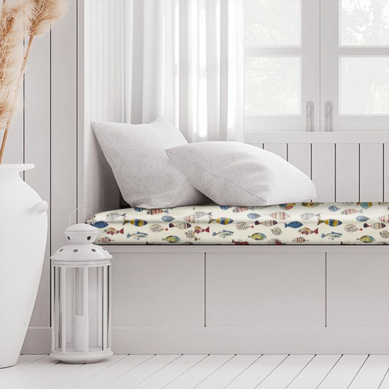 Gone Fishing Vintage Box Cushion Prestigious Textiles Beachcomber Gone Fishing Vintage Box Cushion