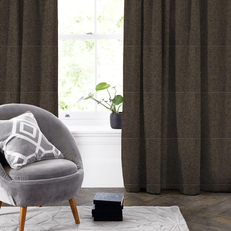Abraham Moon Herringbone Glamis Graphite Made To Measure Curtain