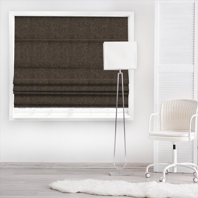 Abraham Moon Herringbone Glamis Graphite Made To Measure Roman Blind