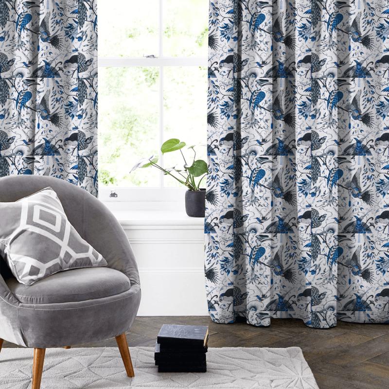 Clarke and Clarke Animalia Audubon Blue Made To Measure Curtain