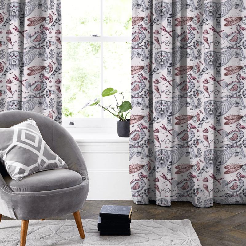 Clarke and Clarke Animalia Extinct Pink Made To Measure Curtain