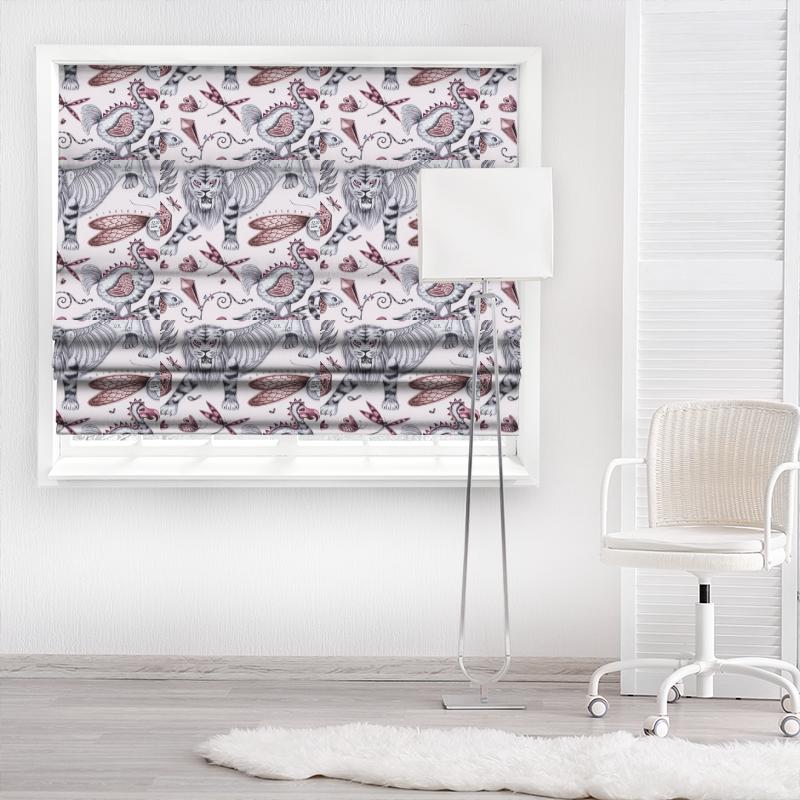 Clarke and Clarke Animalia Extinct Pink Made To Measure Roman Blind