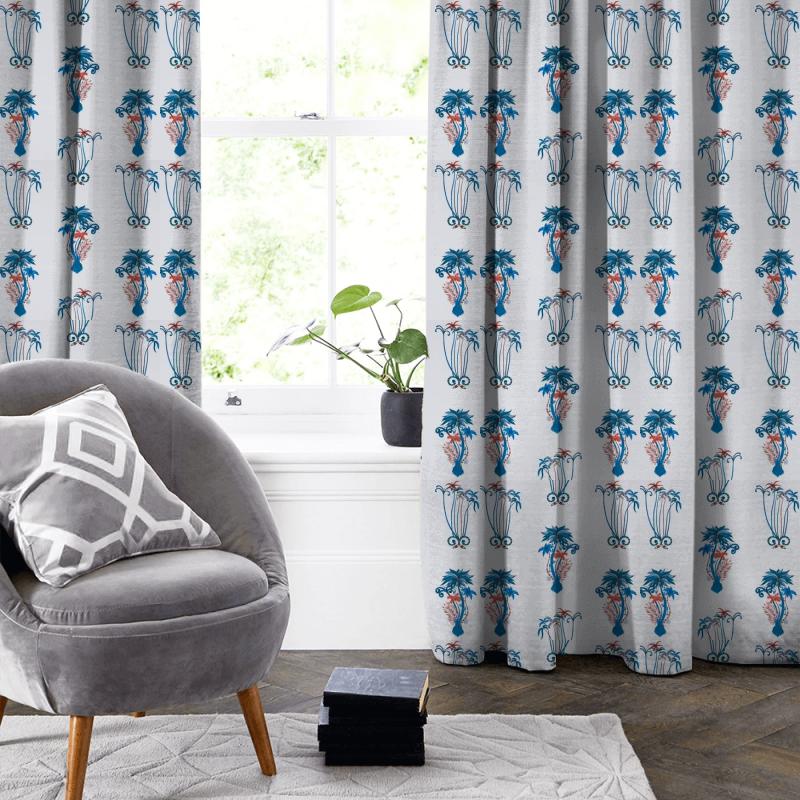 Clarke and Clarke Animalia Jungle Palms Blue Made To Measure Curtain