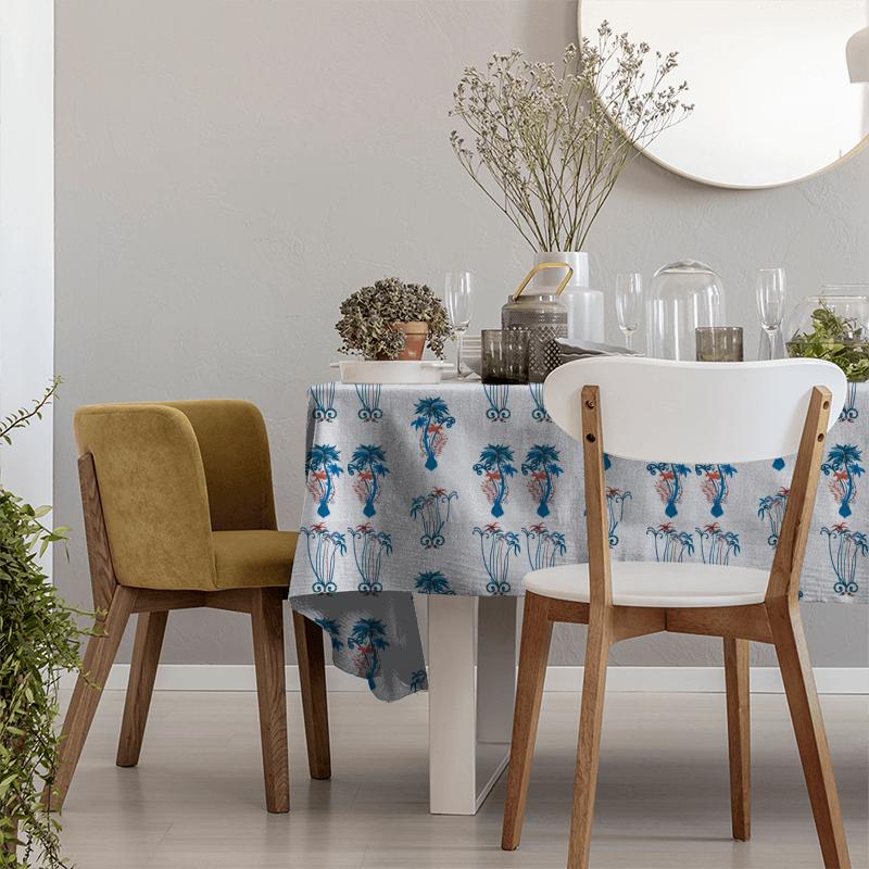 Clarke and Clarke Animalia Jungle Palms Blue Tablecloth