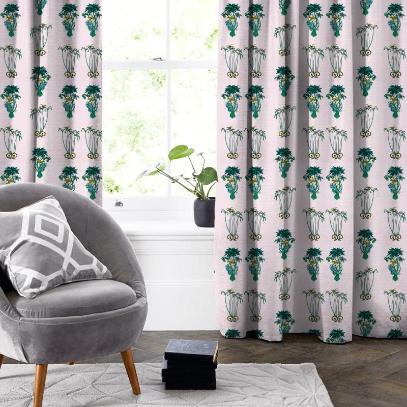 Clarke and Clarke Animalia Jungle Palms Pink Made To Measure Curtain