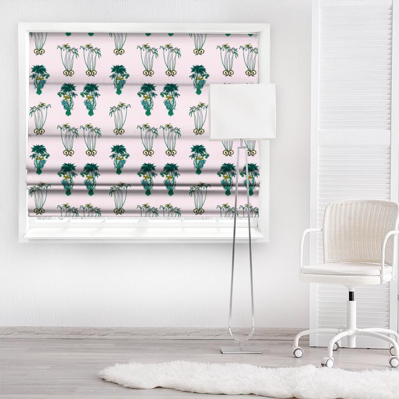 Clarke and Clarke Animalia Jungle Palms Pink Made To Measure Roman Blind