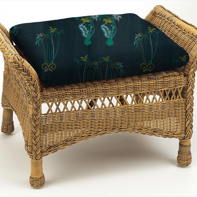 Clarke and Clarke Animalia Jungle Palms Navy Velvet Box Cushion