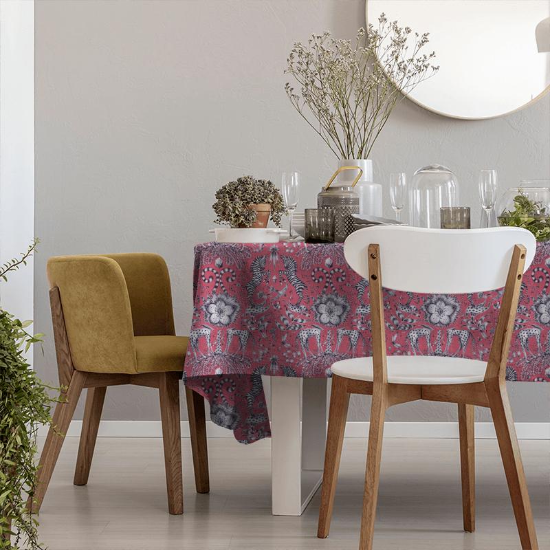 Clarke and Clarke Animalia Kruger Magenta Tablecloth