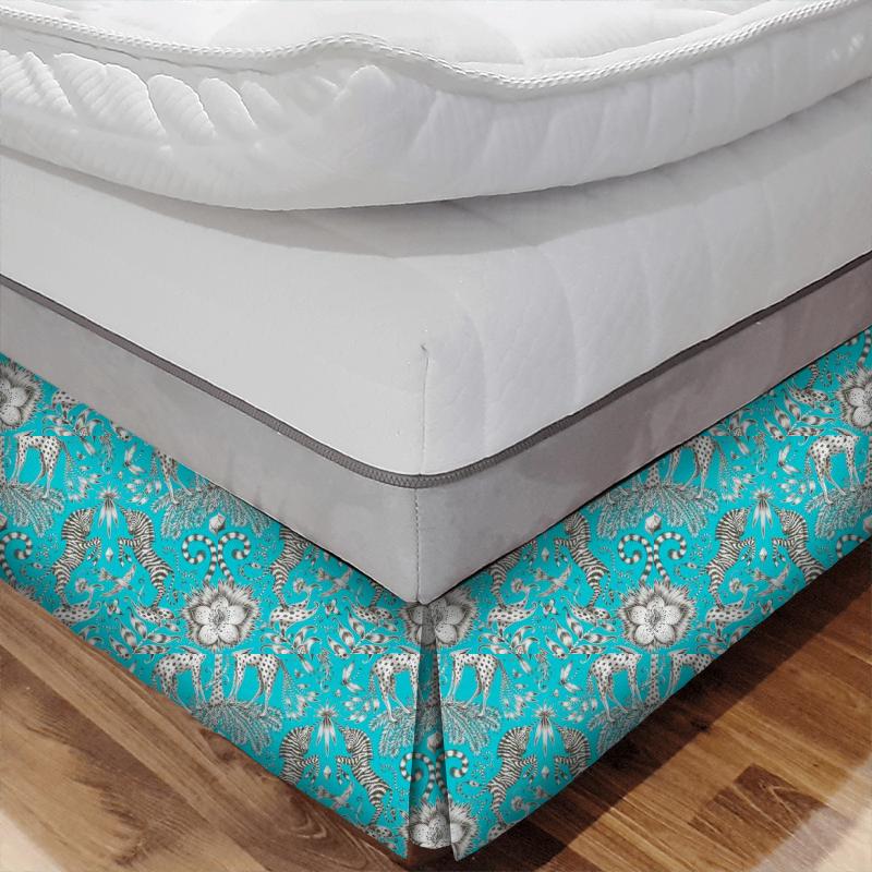 Clarke and Clarke Animalia Kruger Teal Velvet Bed Base Valance