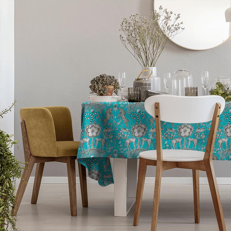 Clarke and Clarke Animalia Kruger Teal Velvet Tablecloth
