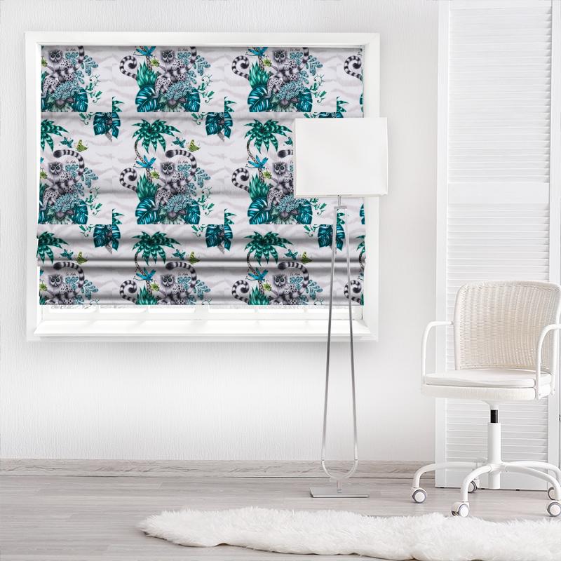 Clarke and Clarke Animalia Lemur Jungle Made To Measure Roman Blind