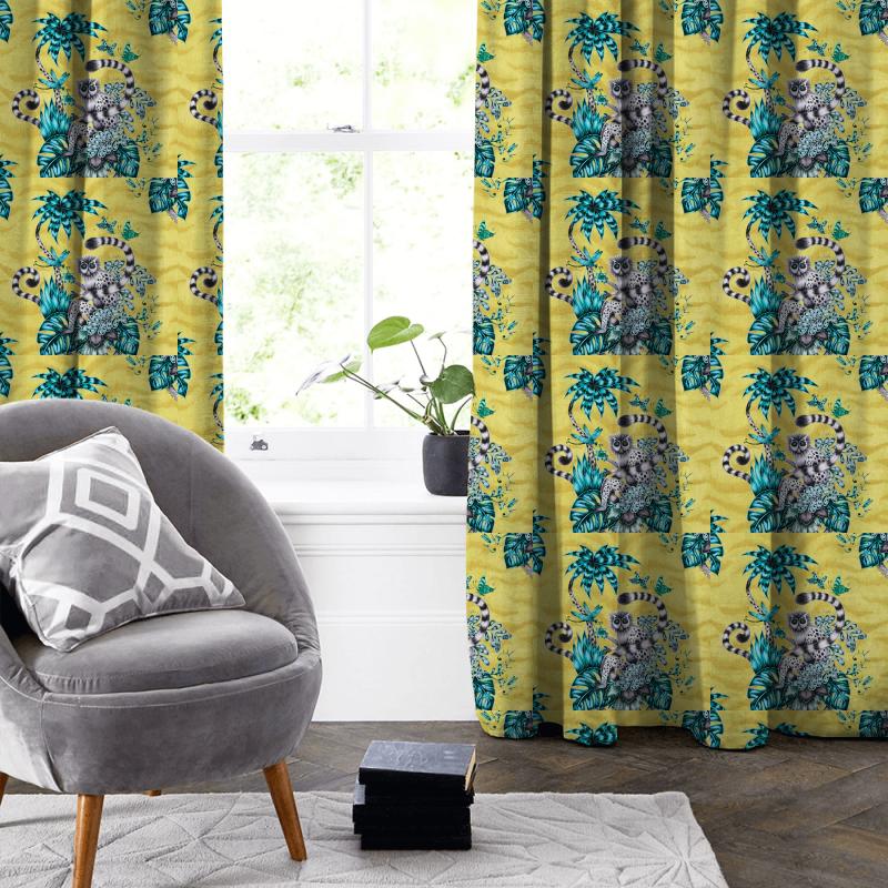Clarke and Clarke Animalia Lemur Lime Made To Measure Curtain