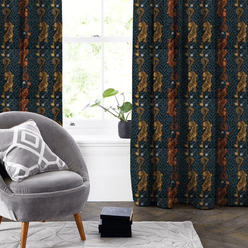 Clarke and Clarke Animalia Tigris Flame Made To Measure Curtain