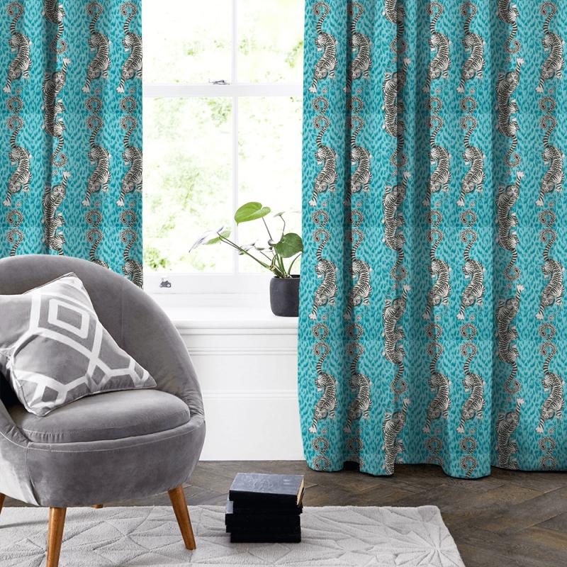 Tigris Teal Made To Measure Curtain Clarke and Clarke Animalia Tigris Teal Made To Measure Curtain