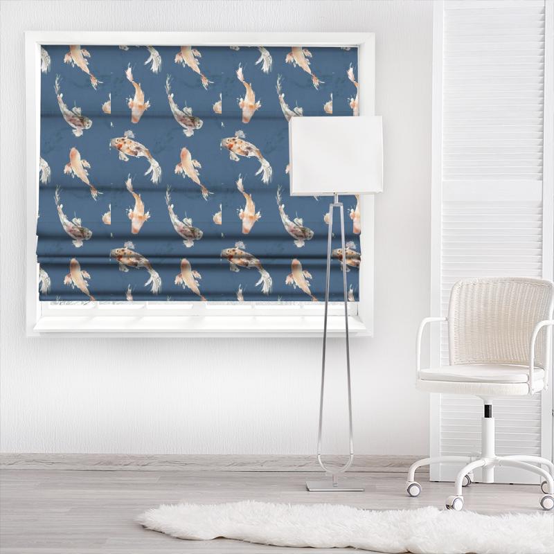 Voyage Decoration Kyoto Gardens Koi Carp Cobalt Made To Measure Roman Blind
