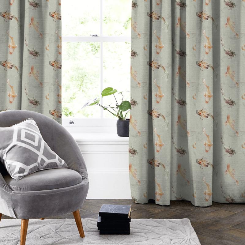 Voyage Decoration Kyoto Gardens Koi Carp Linen Amber Made To Measure Curtain