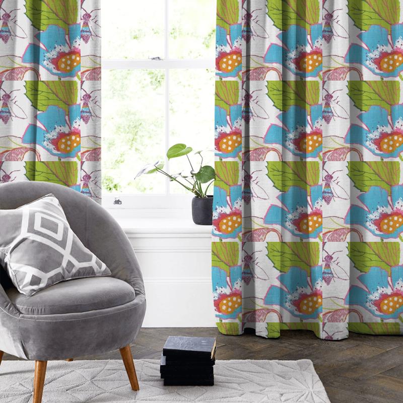 Clarke and Clarke Oriental Garden Lotus Summer Made To Measure Curtain