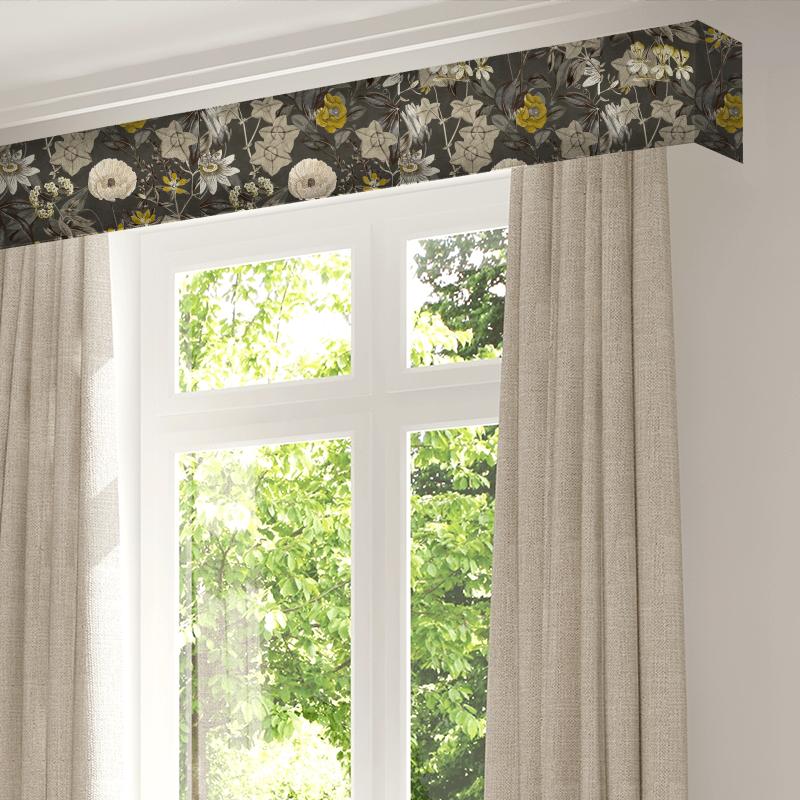 Clarke and Clarke Martello Passiflora Charcoal Pelmet