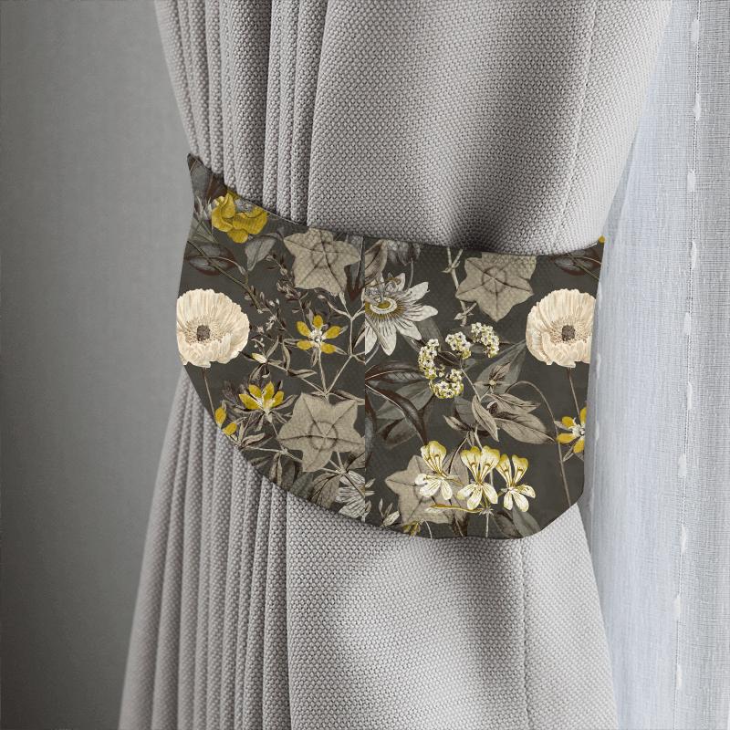 Clarke and Clarke Martello Passiflora Charcoal Tieback