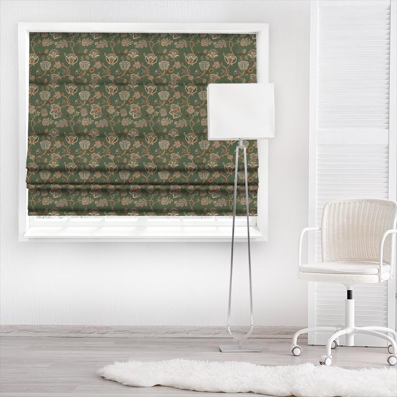 William Morris Morris Archive V Melsetter Fabrics Theodosia Embroidery Bottle Green Made To Measure Roman Blind