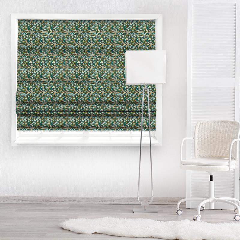 Harlequin Salinas Prints & Weaves Boka Charcoal / Marine / Zest Made To Measure Roman Blind