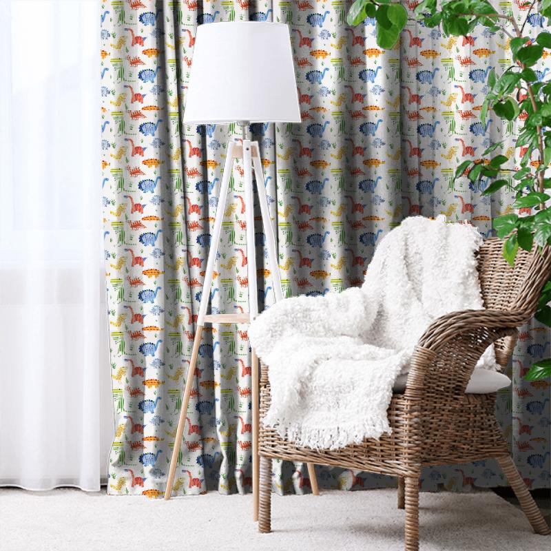 Jolly Jurassic Aqua Tangerine Apple and Natural Made To Measure Curtain Harlequin What a Hoot Fabrics Jolly Jurassic Aqua Tangerine Apple and Natural Made To Measure Curtain