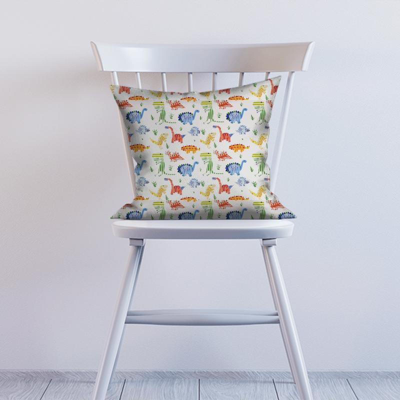 Jolly Jurassic Aqua Tangerine Apple and Natural Cushion Harlequin What a Hoot Fabrics Jolly Jurassic Aqua Tangerine Apple and Natural Cushion