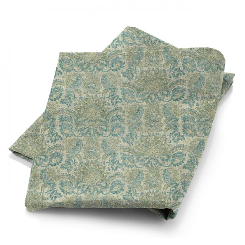Zoffany Damask Pomegranate Print Dufour/Green Stone Fabric