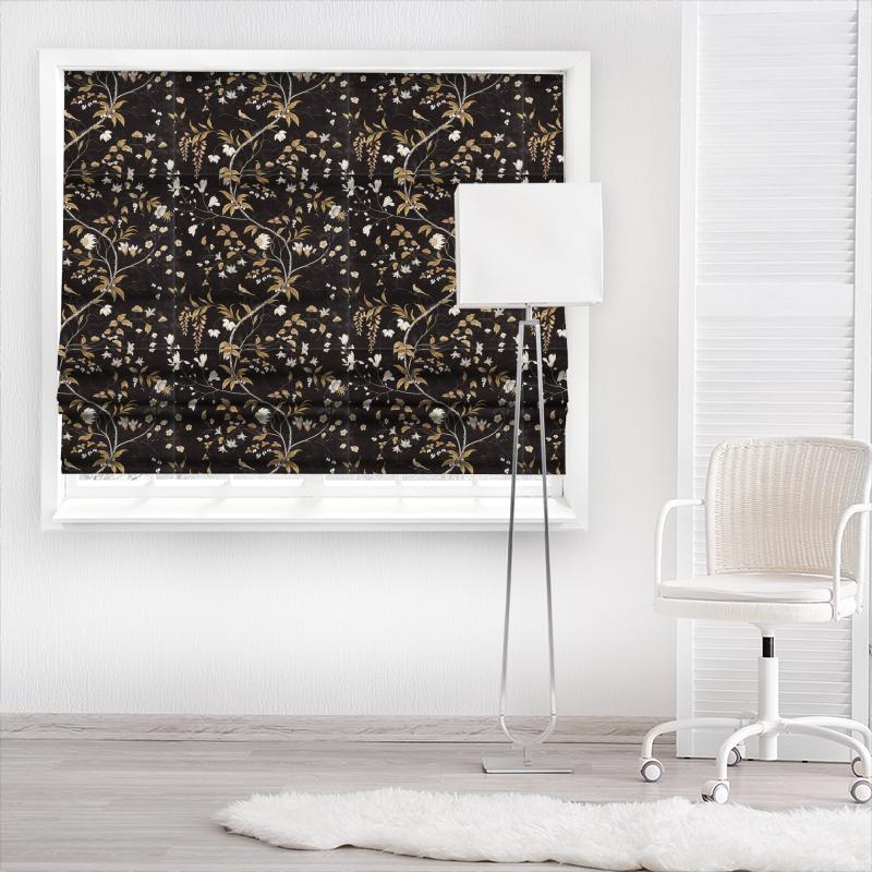 Chambalon Trail Antique Gold/Vine Black Made To Measure Roman Blind Zoffany Darnley Fabrics Chambalon Trail Antique Gold/Vine Black Made To Measure Roman Blind