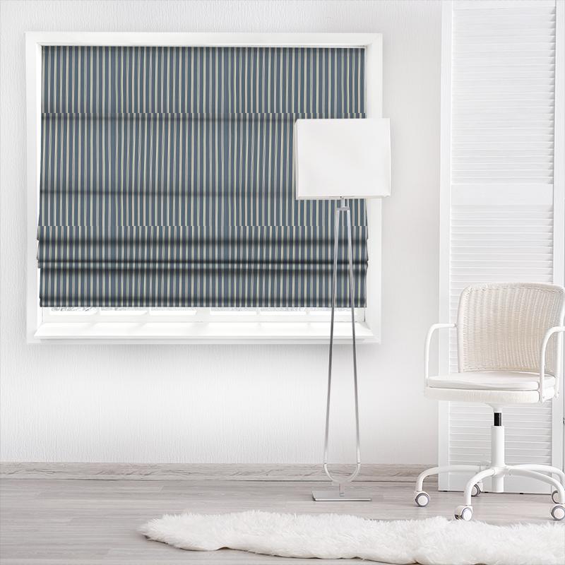 Sanderson Country Stripes Brecon Indigo/Biscuit Made To Measure Roman Blind