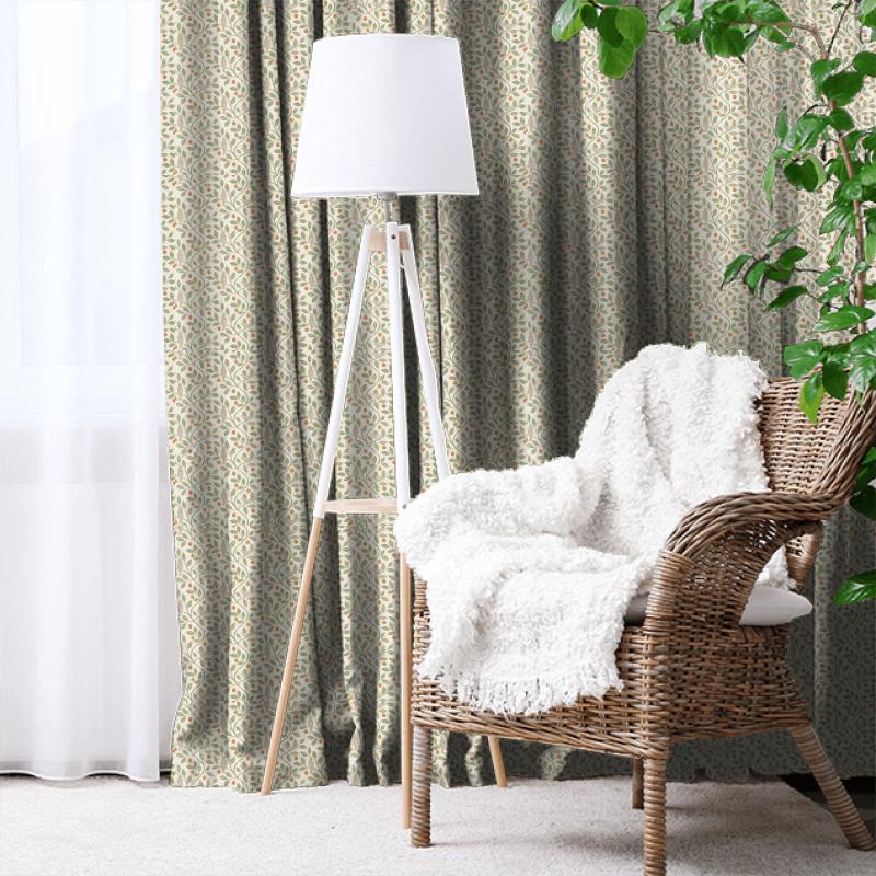 Sanderson Potting Room Prints & Embroideries Damson Tree Brick/Fennel Made To Measure Curtain
