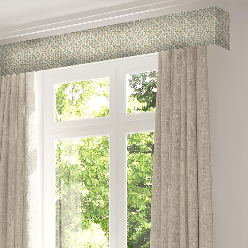 Sanderson Potting Room Prints & Embroideries Damson Tree Brick/Fennel Pelmet