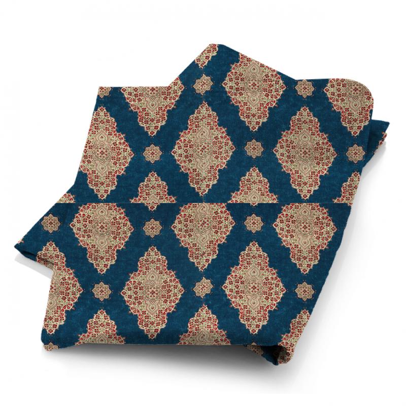 Sanderson Caspian Prints & Embroideries Siam Diamond Cobalt/Flame Fabric