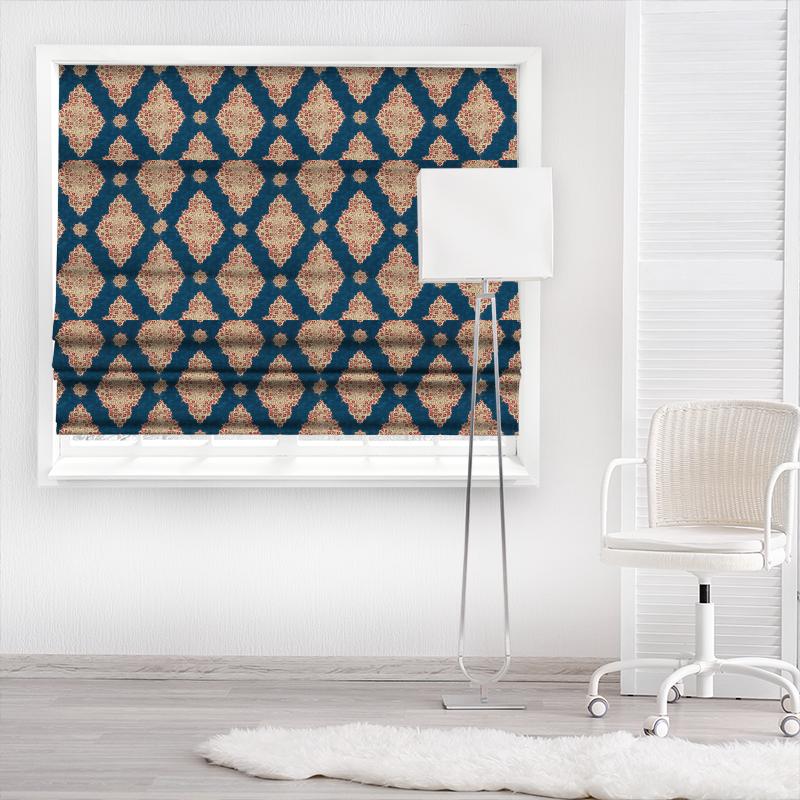Siam Diamond Cobalt/Flame Made To Measure Roman Blind Sanderson Caspian Prints & Embroideries Siam Diamond Cobalt/Flame Made To Measure Roman Blind