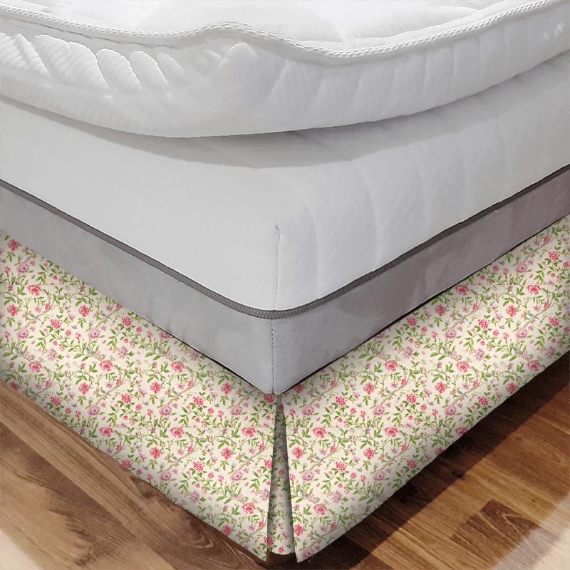 Sanderson Caverley Prints Porcelain Garden Magenta/Leaf Green Bed Base Valance