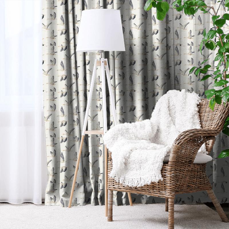 Sanderson Elysian Fabrics Elysian Geese Silver/Chalk Made To Measure Curtain
